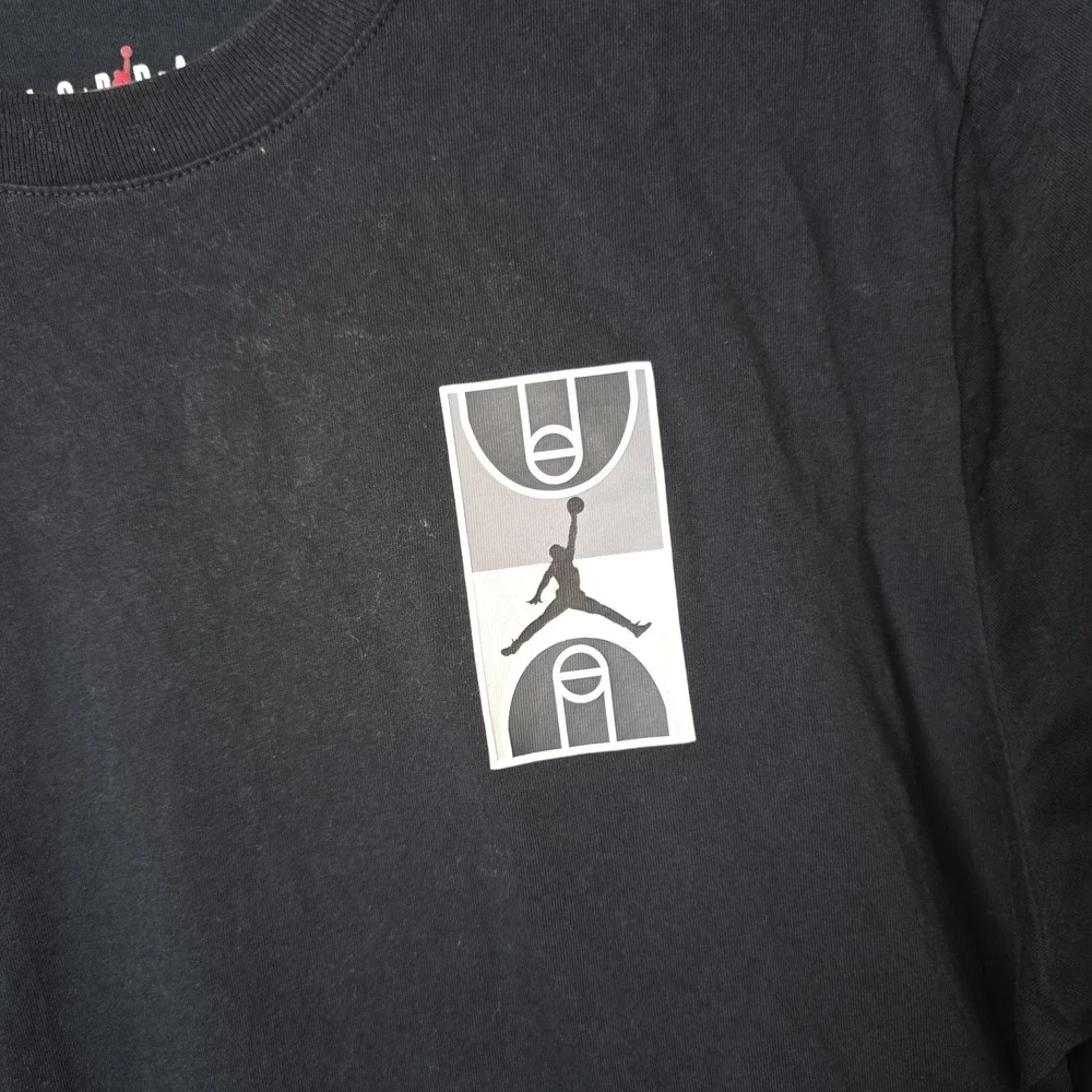 Rare‎ Jordan Mens Black Jumpman Basketball Court Full Graphic T-Shirt Size Large